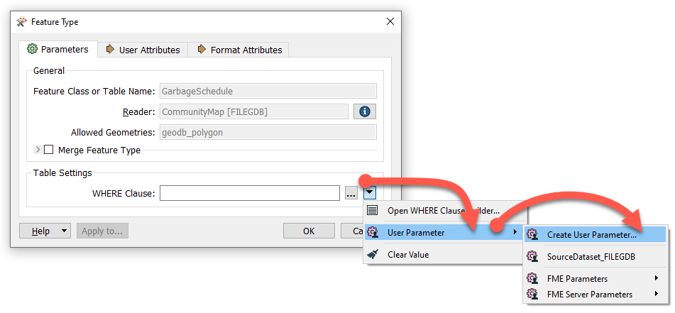 Creating a published parameter for the WHERE clause